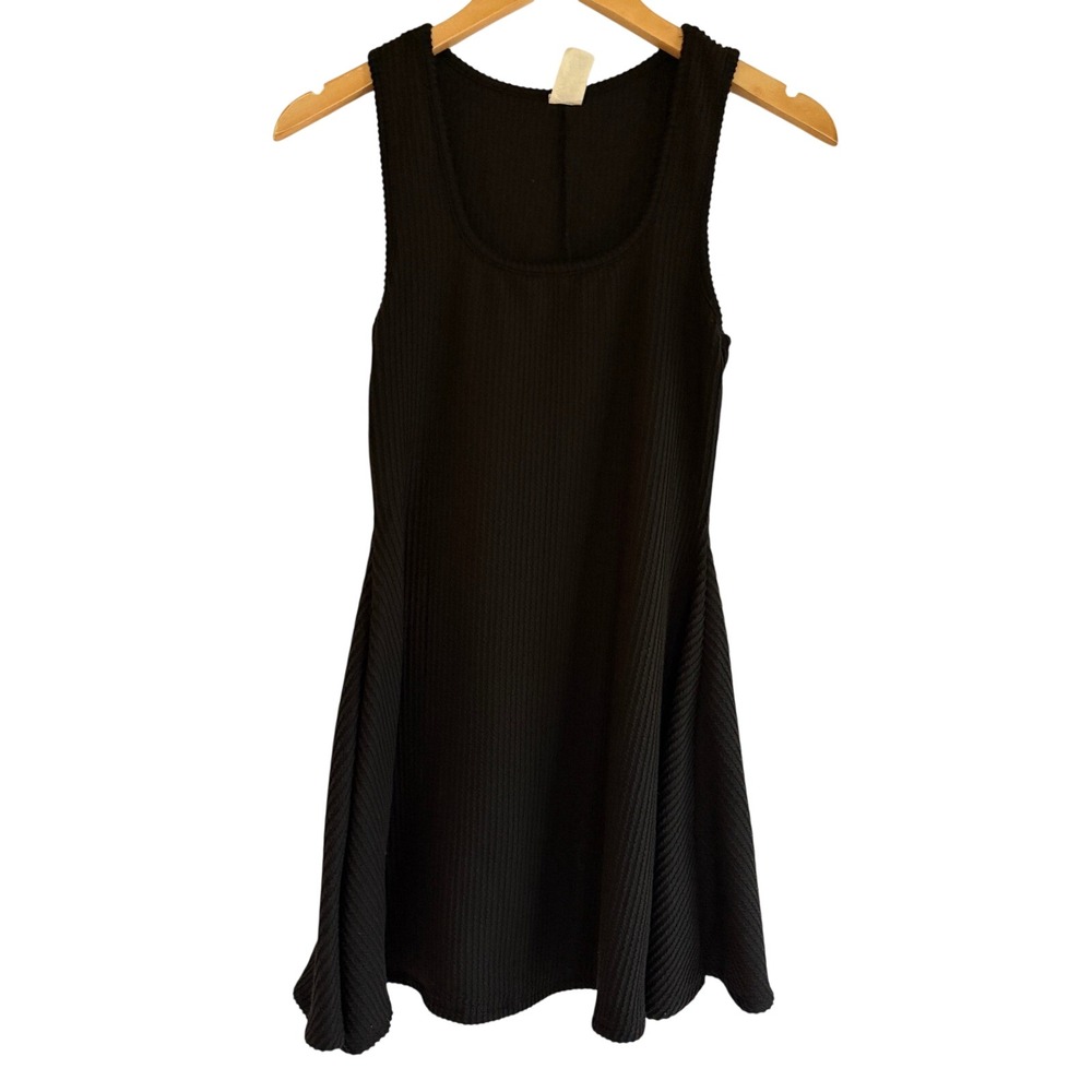 Fashion Love Womens Black Ribbed Skater Dress Sleeveless Scoop Neck Large‎ 2519
